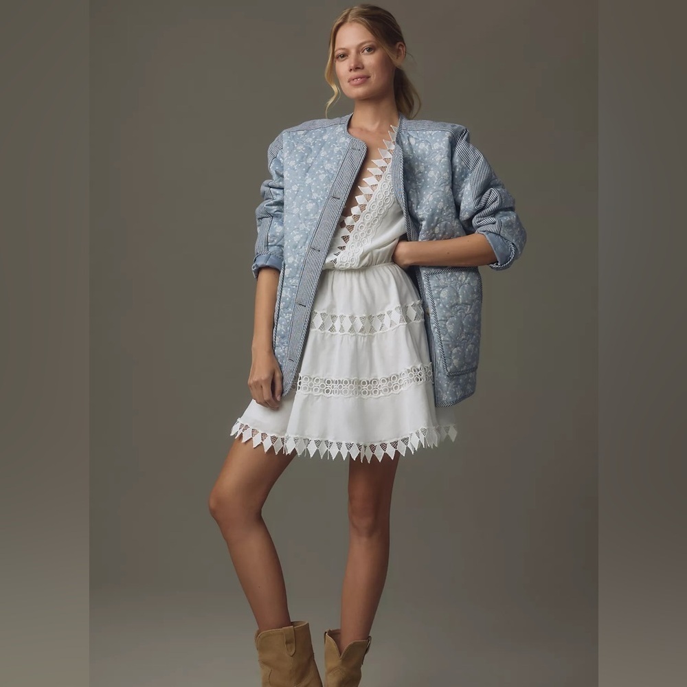 Anthropologie Avec Les Filles Jacket Women Blue Floral Stripe Quilted XXS